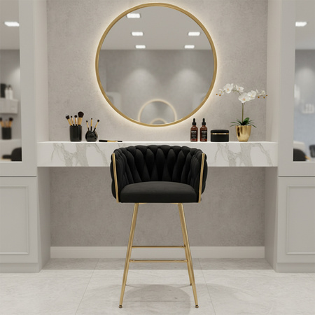 HOKER KRZESŁO BAROWE FERA CZARNY WELUR NOGI ZŁOTE