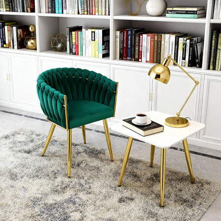 FOTEL KRZESŁO WELUROWY TAPICEROWANY RISO BUTELKOWA ZIELEŃ NOGI ZŁOTE