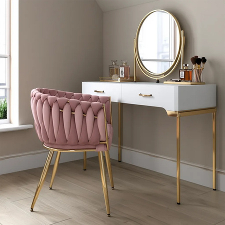 FOTEL KRZESŁO WELUROWY TAPICEROWANY RISO BRUDNY RÓŻ NOGI ZŁOTE