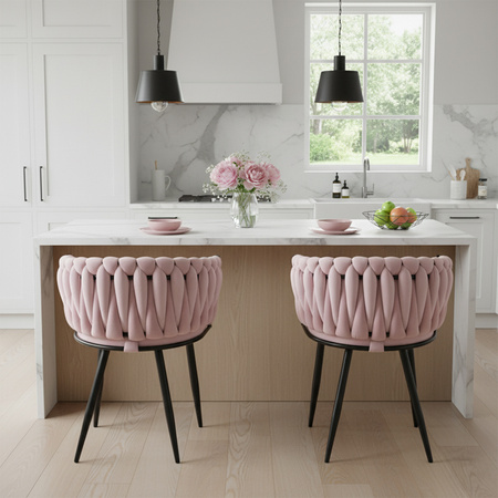 FOTEL KRZESŁO WELUROWY TAPICEROWANY RISO PUDROWY RÓŻ NOGI CZARNE