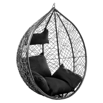 FOTEL OGRODOWY WISZĄCY KOKON DUŻY KOSZ KORFU CZARNY BEZ PODSTAWY PODUSZKA CZARNA