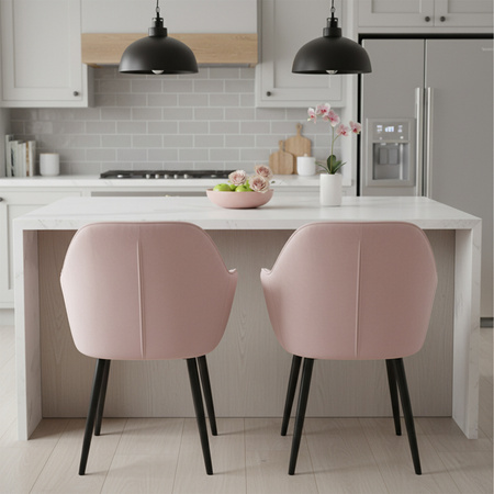 KRZESŁO FOTEL WELUROWY TAPICEROWANY VELA PUDROWY RÓŻ NOGI CZARNE