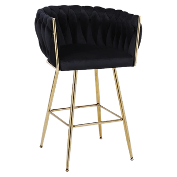 HOKER KRZESŁO BAROWE FERA CZARNY WELUR NOGI ZŁOTE