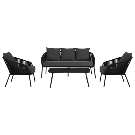 ZESTAW MEBLI OGRODOWYCH SIERRA CZARNY 5 OSOBOWY STOLIK FOTELE SOFA