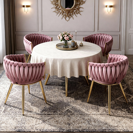 FOTEL KRZESŁO WELUROWY TAPICEROWANY RISO BRUDNY RÓŻ NOGI ZŁOTE