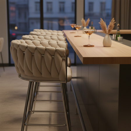 HOKER KRZESŁO BAROWE FERA ECRU WELUR NOGI CHROM