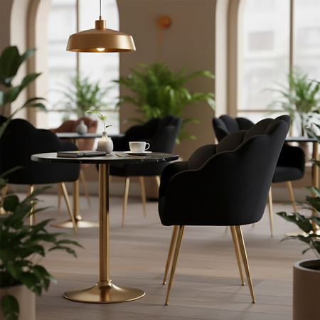 FOTEL KRZESŁO WELUROWE TAPICEROWANE TINA CZARNY NOGI ZŁOTE