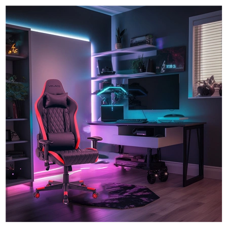 FOTEL GAMINGOWY BIUROWY OBROTOWY FURIA CZARNO/CZERWONY SKÓRA PU