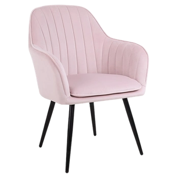 FOTEL WELUROWY TAPICEROWANY BETO PUDROWY RÓŻ NOGI CZARNE