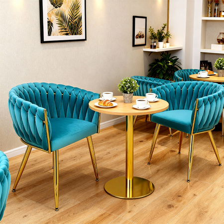 FOTEL KRZESŁO WELUROWY TAPICEROWANY RISO TURKUSOWY NOGI ZŁOTE