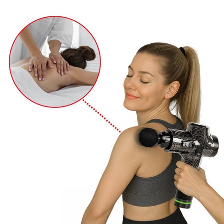PISTOLET DO MASAŻU MOCNY MASAŻER DO PLECÓW CIAŁA MASSAGE GUN 100W + 8 KOŃCÓWEK TP02