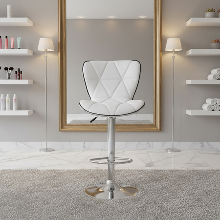 HOKER KRZESŁO BAROWE LUNA BIAŁA SKÓRA PU PODSTAWA CHROM