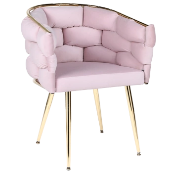 FOTEL KRZESŁO PLECIONE WELUROWE TAPICEROWANE BORNEO GLAMOUR PUDROWY RÓŻ NOGI ZŁOTE