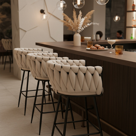 HOKER KRZESŁO BAROWE FERA ECRU WELUR NOGI CZARNE