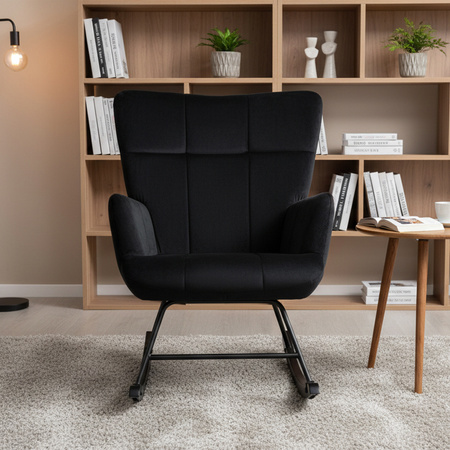 FOTEL KRZESŁO BUJANE USZAK WELUROWE ARUBA CZARNY NOGI CZARNE