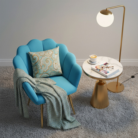 FOTEL KRZESŁO WELUROWE TAPICEROWANE TINA TURKUSOWY NOGI ZŁOTE