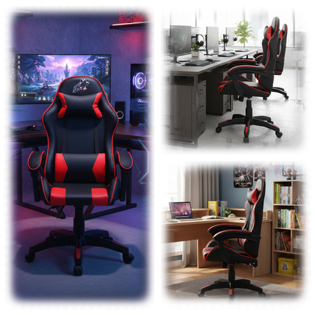 FOTEL GAMINGOWY BIUROWY OBROTOWY ZING-B CZARNO/CZERWONY SKÓRA PU