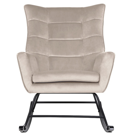 FOTEL KRZESŁO BUJANE USZAK WELUROWE TAPICEROWANE ARUBA BEŻOWY NOGI CZARNE