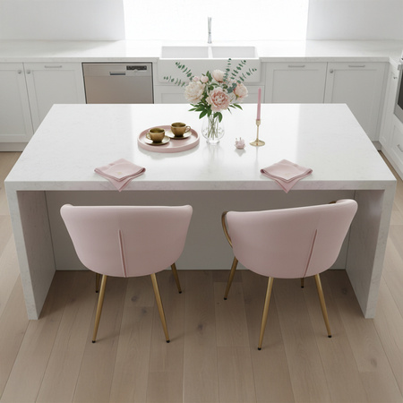 FOTEL KRZESŁO WELUROWE TAPICEROWANY METIS PUDROWY RÓŻ NOGI ZŁOTE