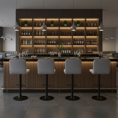 HOKER KRZESŁO BAROWE RAFA SZARY WELUR PODSTAWA CZARNA