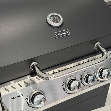 GRILL OGRODOWY GAZOWY Z POKRYWĄ I PÓŁKAMI APOLLO-B CZARNY RUSZT ŻELIWNY 11,5 KW + POKROWIEC