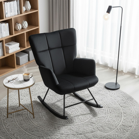 FOTEL KRZESŁO BUJANE USZAK WELUROWE ARUBA CZARNY NOGI CZARNE