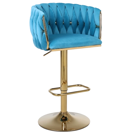 HOKER KRZESŁO BAROWE GLAMOUR SURI TURKUSOWY PODSTAWA ZŁOTA