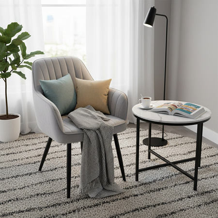 KRZESŁO FOTEL WELUROWY TAPICEROWANY LILA SZARY NOGI CZARNE