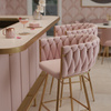 HOKER KRZESŁO BAROWE FERA PUDROWY RÓŻ WELUR NOGI ZŁOTE
