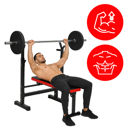 ŁAWKA DO ĆWICZEŃ PŁASKA POD SZTANGĘ REGULOWANA STOJAKI RP04