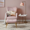 KRZESŁO FOTEL WELUROWY TAPICEROWANY Z PODNÓŻKIEM MARS PUDROWY RÓŻ NOGI ZŁOTE
