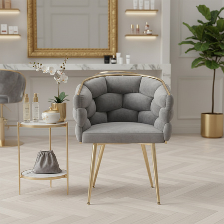 FOTEL KRZESŁO PLECIONE WELUROWE TAPICEROWANE BORNEO GLAMOUR CIEMNOSZARY NOGI ZŁOTE