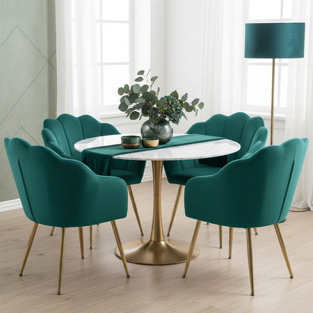 FOTEL KRZESŁO WELUROWE TAPICEROWANE TINA ZIELONY NOGI ZŁOTE