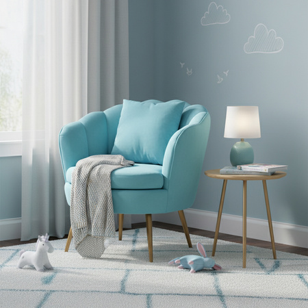 FOTEL KRZESŁO MUSZELKA WELUROWY TAPICEROWANY SAVA MIĘTOWY NOGI ZŁOTE