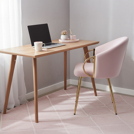 FOTEL KRZESŁO WELUROWE TAPICEROWANY METIS PUDROWY RÓŻ NOGI ZŁOTE