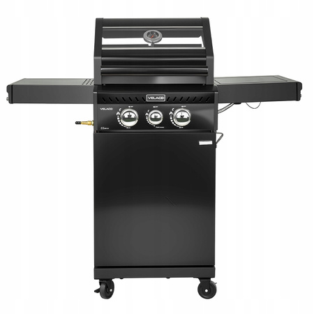 GRILL OGRODOWY GAZOWY Z POKRYWĄ I PÓŁKAMI ZEUS-A CZARNY RUSZT ŻELIWNY 8,5 KW + POKROWIEC