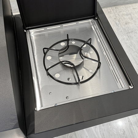 GRILL OGRODOWY GAZOWY Z POKRYWĄ I PÓŁKAMI APOLLO-B CZARNY RUSZT ŻELIWNY 11,5 KW + POKROWIEC