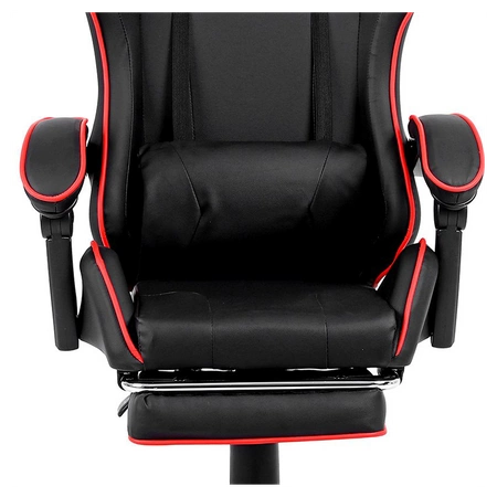 FOTEL GAMINGOWY BIUROWY OBROTOWY ZING-A CZARNY OBSZYCIE CZERWONE SKÓRA PU