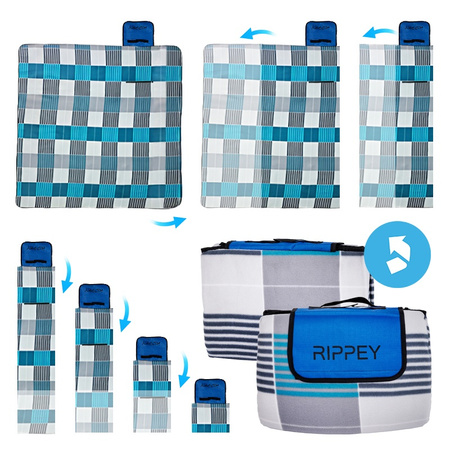 KOC PIKNIKOWY WODOODPORNY MATA PLAŻOWA Z IZOLACJĄ SANDY 1B NIEBIESKA KRATKA 2x2