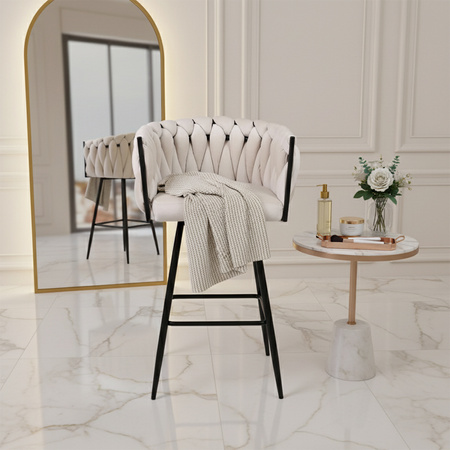 HOKER KRZESŁO BAROWE FERA ECRU WELUR NOGI CZARNE