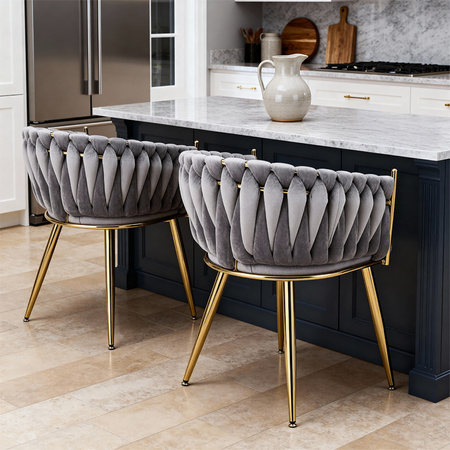 KRZESŁO FOTEL WELUROWY TAPICEROWANY RISO SZARY NOGI ZŁOTE