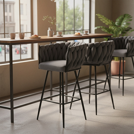 HOKER KRZESŁO BAROWE FERA CIEMNY SZARY WELUR NOGI CZARNE