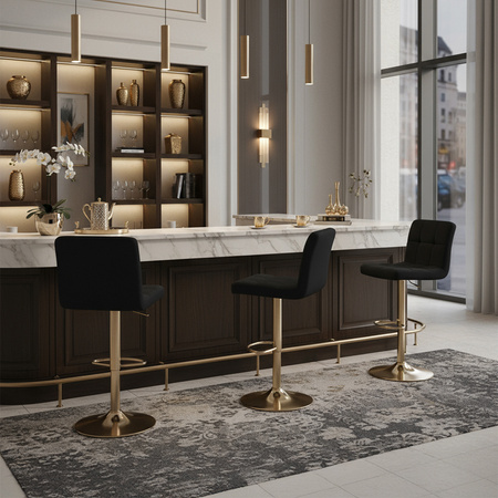 HOKER KRZESŁO BAROWE RAFA CZARNY WELUR PODSTAWA ZŁOTA