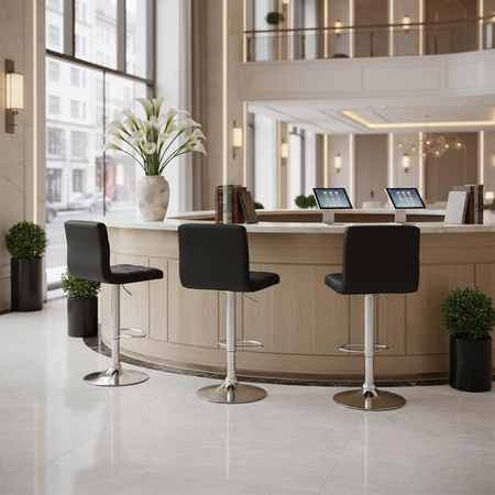 HOKER KRZESŁO BAROWE RAFA CZARNA SKÓRA PU PODSTAWA CHROM