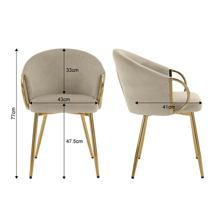 FOTEL KRZESŁO WELUROWE TAPICEROWANY METIS BEŻOWY NOGI ZŁOTE