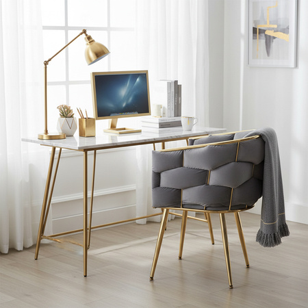 FOTEL KRZESŁO PLECIONE WELUROWE TAPICEROWANE BORNEO GLAMOUR CIEMNOSZARY NOGI ZŁOTE