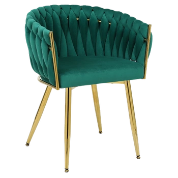 FOTEL KRZESŁO WELUROWY TAPICEROWANY RISO BUTELKOWA ZIELEŃ NOGI ZŁOTE