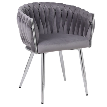 FOTEL KRZESŁO WELUROWE TAPICEROWANE RISO SZARY NOGI CHROM