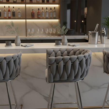 HOKER KRZESŁO BAROWE FERA SZARY WELUR NOGI CHROM