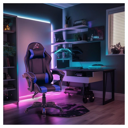 FOTEL GAMINGOWY BIUROWY OBROTOWY ZING-B CZARNO/NIEBIESKI SKÓRA PU